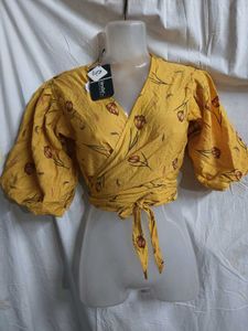 Yellow Floral Wrap Top