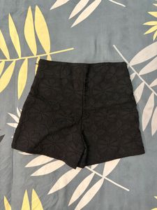 Black Floral Textured Shorts