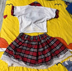 Plaid Mini Skirt with Lace Trim