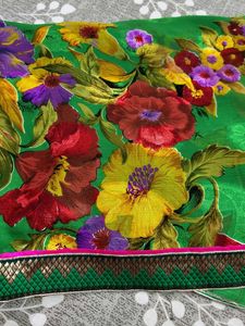 Vibrant Floral Print Green Saree