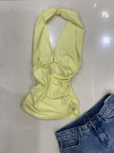 ZARA Yellow Halter Neck Ruched Top