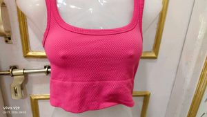 Hot Pink Ribbed Crop Tank Top