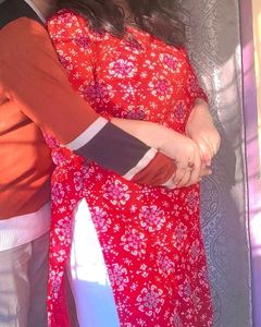 Red &amp; Pink Printed Kurta