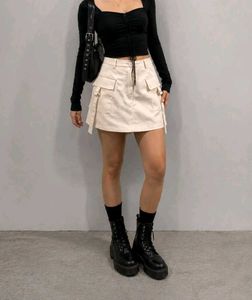 Little box Cream Cargo Mini Skirt