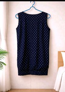 Navy Blue Printed Sleeveless Dress