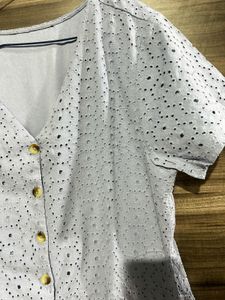Eyelet Short Sleeve Button-Up Dress