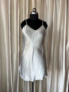 white satin slip dress