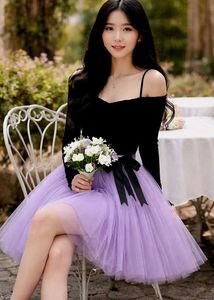 Elegant Black Top & Lavender Tulle Skirt Set