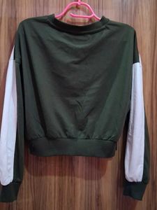 Green &amp; White Crop Sweatshirt
