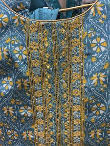 Beautiful Teal Kurta Set with Yellow Dupatta