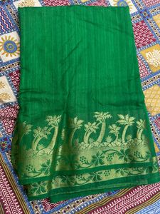 Green Silk Saree with Gold Border