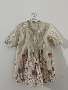 Women's Cream Floral Print Kurta