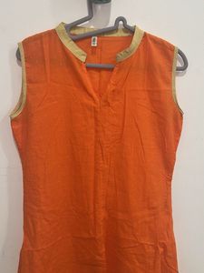 Vibrant Orange Sleeveless Slit Kurta
