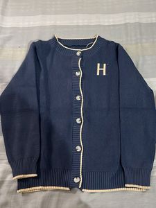 Navy Blue "H" Knit Cardigan