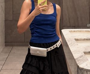 Blue Ruched Square Neck Tank Top
