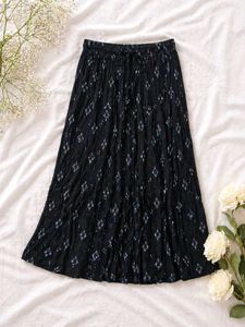 Black Ethnic Print Maxi Skirt