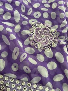 lavender Saree with White Polka Dot Print snd 2blo