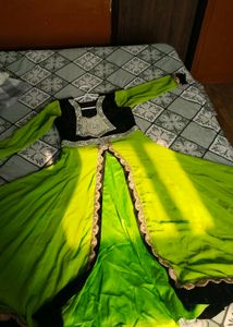 Stunning Lime Green &amp; Black Anarkali Gown
