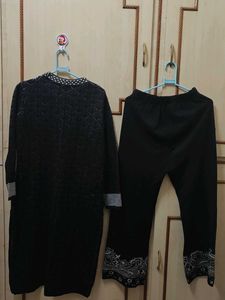 Black Printed Kurti and Pants Set