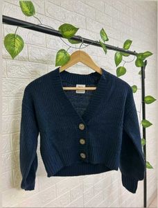 Zara Navy Blue Cropped Cardigan
