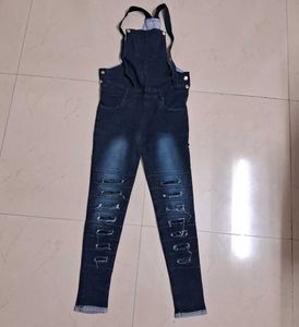 Ripped Denim Overalls