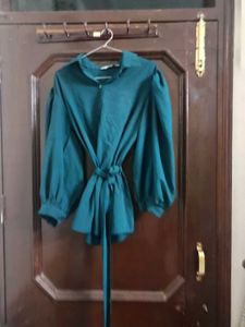 Elegant Teal Kurti with Puff Sleeves