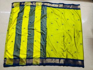 Vibrant Yellow Saree with Blue Border