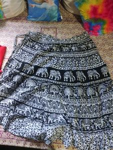 Boho Elephant Print Wrap Skirt