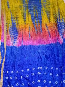 Royal Blue Bandhani Dupatta with Golden Border