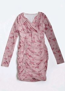 Savana Urbanic Pink Floral Mesh Ruched Mini Dress