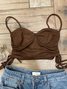 Brown Ruched Drawstring Top
