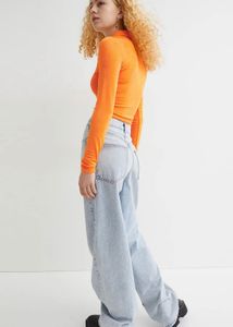 H&amp;M Orange Ruched Button-Up Shirt