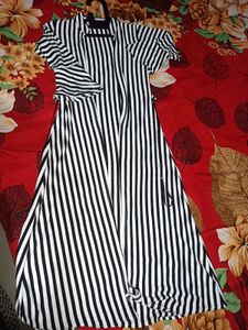Black and white striped wrap shrug-knee length