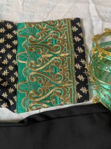 Elegant Black Kurta with Gold and Green Embellishm