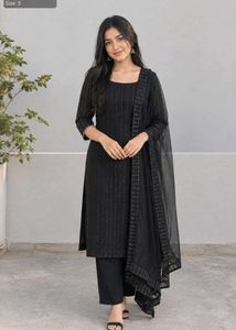 Elegant Black Sequined Kurta Set with Dupatta