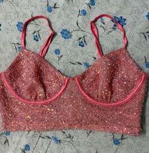 Sparkling Pink Sequin Crop Top