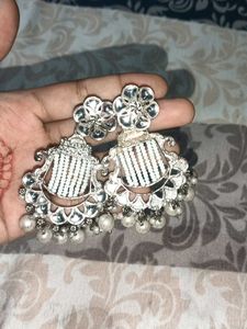 Designer White Bead & Pearl Dangle Earrings