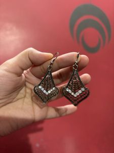 Oxidised Silver &amp; Black Geometric Earrings