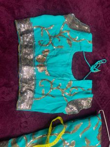 Teal &amp; Gold Sequin Indian Sari Blouse