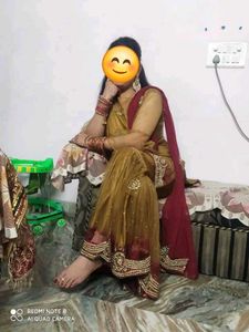 Gold &amp; Red Gharara Suit Set with heavy work
