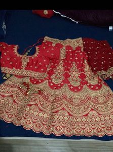 Exquisite Red &amp; Gold Embroidered Lehenga Set