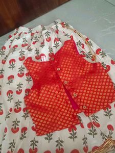 Red &amp; White Floral Lehenga Choli Set