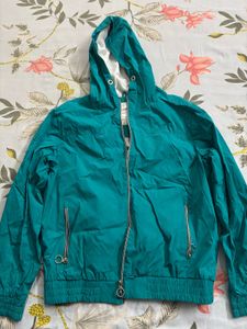 Teal Hooded Windbreaker Jacket