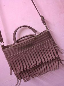 Stylish Burgundy Fringed Handbag