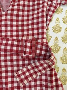 Red Gingham V-Neck Mini Dress