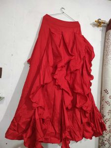 Red Ruffled Maxi Skirt