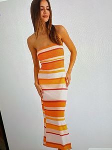 Strapless Striped Maxi Dress