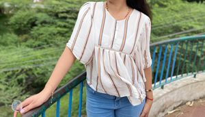 striped peplum top with flutt..