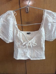 Chic White Eyelet Puff Sleeve Top