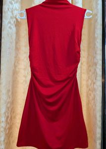 New Red Ruched Mock Neck Dress